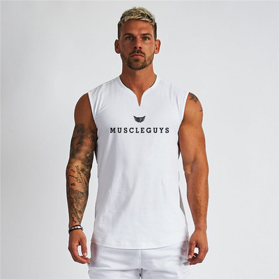 Značkové oblečenie do posilňovne Muscleguys, kompresné tričko bez rukávov s výstrihom do V, fitness, pánske tielko, bavlnené tielko na kulturistiku, cvičenie