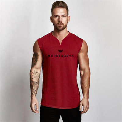 Značkové oblečenie do posilňovne Muscleguys, kompresné tričko bez rukávov s výstrihom do V, fitness, pánske tielko, bavlnené tielko na kulturistiku, cvičenie