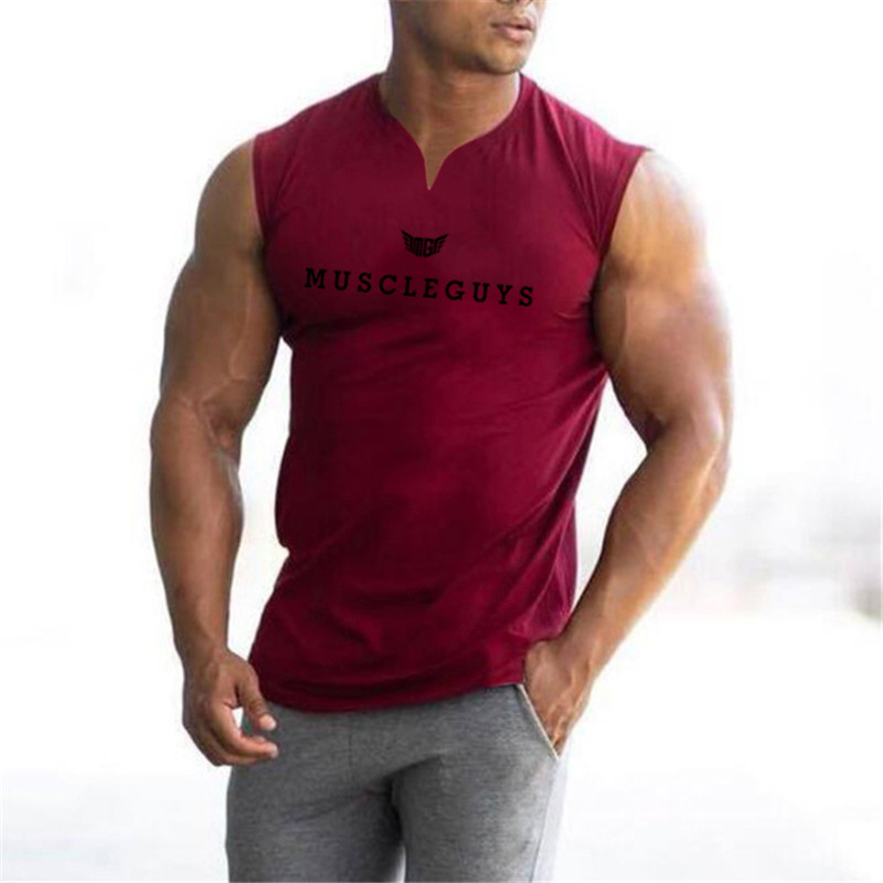 Značkové oblečenie do posilňovne Muscleguys, kompresné tričko bez rukávov s výstrihom do V, fitness, pánske tielko, bavlnené tielko na kulturistiku, cvičenie