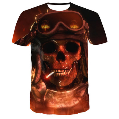 Majica kratkih rukava s crnim lubanjama Muška punk majica s kosturom Rock Gun Plave majice s 3d printom Majica s kratkim rukavima Vintage Gothic Muška odjeća Ljetne majice