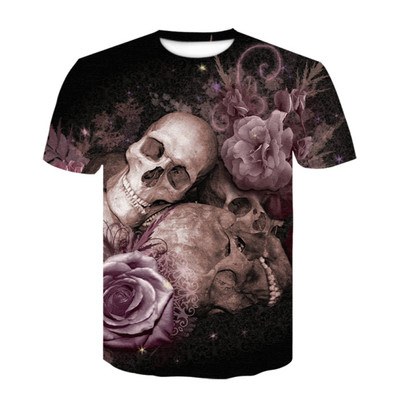 Majica kratkih rukava s crnim lubanjama Muška punk majica s kosturom Rock Gun Plave majice s 3d printom Majica s kratkim rukavima Vintage Gothic Muška odjeća Ljetne majice