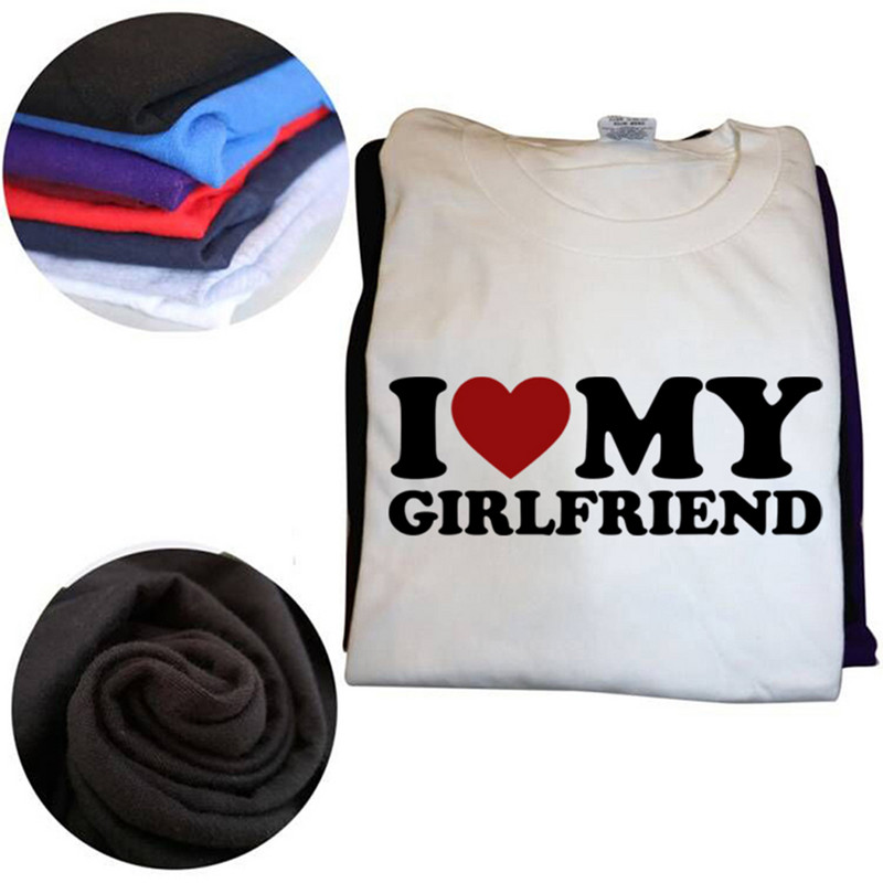 Juokingi „I Love Heart My Girlfriend“ marškinėliai Grafiški medvilniniai gatvės drabužiai trumpomis rankovėmis „O-neck“ Gimtadienio dovana marškinėliai Vyriški drabužiai