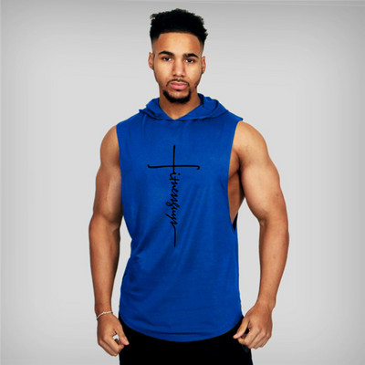 Muscle Fitness Vaikinai sporto salės drabužiai Vyriški kultūrizmas su gobtuvu Vyriški medvilniniai marškinėliai be rankovių Bėgimo liemenė Treniruočių sportinė apranga