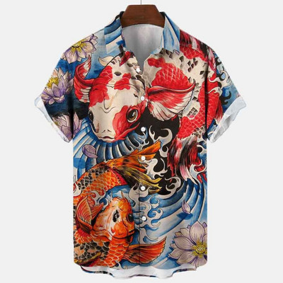 2022 3d Myth Retro Animal Cămăși hawaiene pentru bărbați Cămașă pentru bărbați cu rever Cămăși de vară Lionfish Dragon Print Mânecă scurtă largi Mărime UE