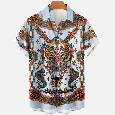2022 3d Myth Retro Animal Cămăși hawaiene pentru bărbați Cămașă pentru bărbați cu rever Cămăși de vară Lionfish Dragon Print Mânecă scurtă largi Mărime UE