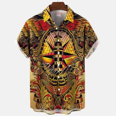2022 3d Myth Retro Animal Cămăși hawaiene pentru bărbați Cămașă pentru bărbați cu rever Cămăși de vară Lionfish Dragon Print Mânecă scurtă largi Mărime UE