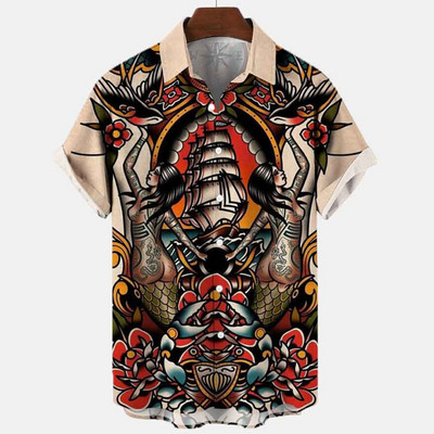 2022 3d Myth Retro Animal Cămăși hawaiene pentru bărbați Cămașă pentru bărbați cu rever Cămăși de vară Lionfish Dragon Print Mânecă scurtă largi Mărime UE