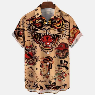 2022 3d Myth Retro Animal Cămăși hawaiene pentru bărbați Cămașă pentru bărbați cu rever Cămăși de vară Lionfish Dragon Print Mânecă scurtă largi Mărime UE
