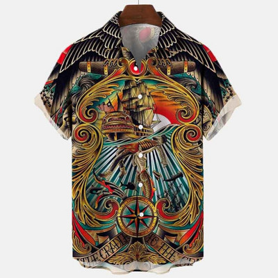 2022 3d Myth Retro Animal Cămăși hawaiene pentru bărbați Cămașă pentru bărbați cu rever Cămăși de vară Lionfish Dragon Print Mânecă scurtă largi Mărime UE