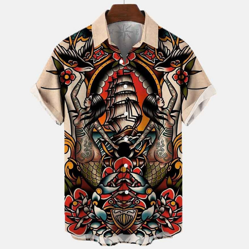 2022 3d Myth Retro Animal Cămăși hawaiene pentru bărbați Cămașă pentru bărbați cu rever Cămăși de vară Lionfish Dragon Print Mânecă scurtă largi Mărime UE