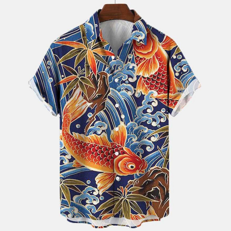 2022 3d Myth Retro Animal Cămăși hawaiene pentru bărbați Cămașă pentru bărbați cu rever Cămăși de vară Lionfish Dragon Print Mânecă scurtă largi Mărime UE
