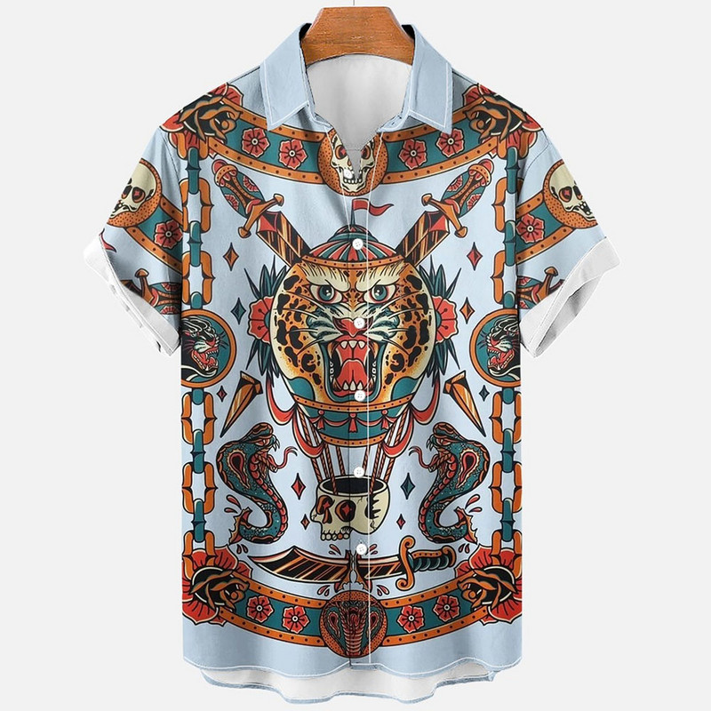 2022 3d Myth Retro Animal Cămăși hawaiene pentru bărbați Cămașă pentru bărbați cu rever Cămăși de vară Lionfish Dragon Print Mânecă scurtă largi Mărime UE