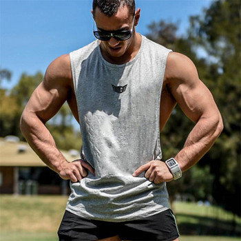 Bodybuilding Tank Tops Ανδρικά αθλητικά Αμάνικα πουκάμισο Muscle guys Γιλέκο Fitness Drop Armhole Μασίφ μπλουζάκια μπλουζάκια βαμβακερά Singlets γυμναστικής