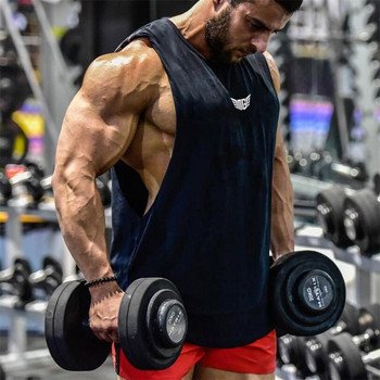 Bodybuilding Tank Tops Ανδρικά αθλητικά Αμάνικα πουκάμισο Muscle guys Γιλέκο Fitness Drop Armhole Μασίφ μπλουζάκια μπλουζάκια βαμβακερά Singlets γυμναστικής