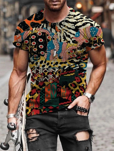 Ljetna muška majica s tribal printom Vintage majice s O izrezom Blagdanska Harajuku košulja kratkih rukava Ležerna muška smiješna odjeća Camiseta