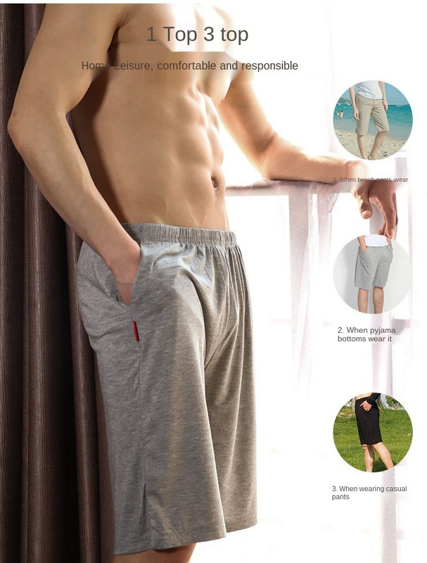 Homme lühikesed meeste sörkimispüksid, vabaaja dressipüksid, meeste suurus 6XL, hingavad kodupüksid Rannapuuvillased lühikesed püksid Meeste triibulised aluspüksid