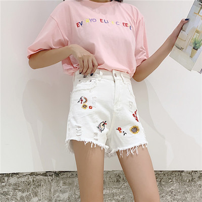 Feynzz Nove izvezene kratke hlače Ženske 5XL traper kratke hlače s visokim strukom Trendi ljetne haljine široke tanke vruće hlačice s neobrađenim rubovima