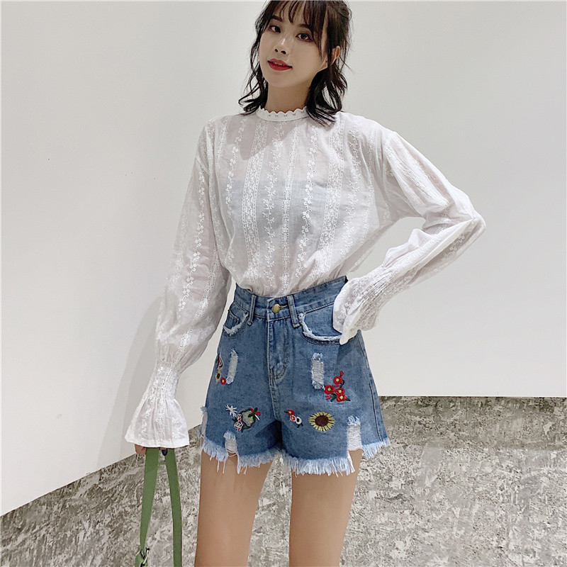 Feynzz Nove izvezene kratke hlače Ženske 5XL traper kratke hlače s visokim strukom Trendi ljetne haljine široke tanke vruće hlačice s neobrađenim rubovima