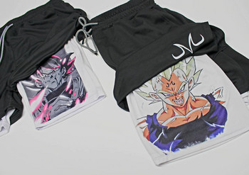 Manga Print Ανδρικά σορτς για τρέξιμο με διχτυωτό γρήγορο στέγνωμα Anime σορτς γυμναστικής 2 σε 1 διπλό κατάστρωμα απόδοσης γυμναστικής Αθλητικό κοντό παντελόνι