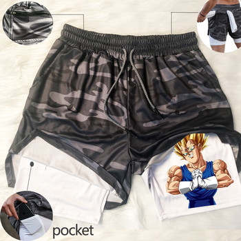 Manga Print Mens Running Shorts Mesh Quick Dry Anime Gym Shorts 2 In1 Double Deck Performance Fitness Workout Sports Short Pants