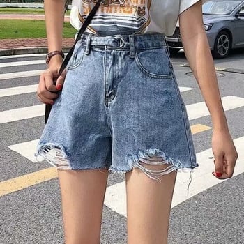 Feynzz Fashion New Summer Women High Waist Button Wigh Jeans Shorts Ежедневни женски широки сини дънкови шорти