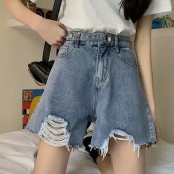 Feynzz Fashion New Summer Women High Waist Button Wigh Jeans Shorts Ежедневни женски широки сини дънкови шорти