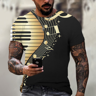 2022 Hot Sale Muške majice s modnom glazbom Harajuku 3D printane majice s O izrezom u etničkom stilu Muška prevelika majica kratkih rukava