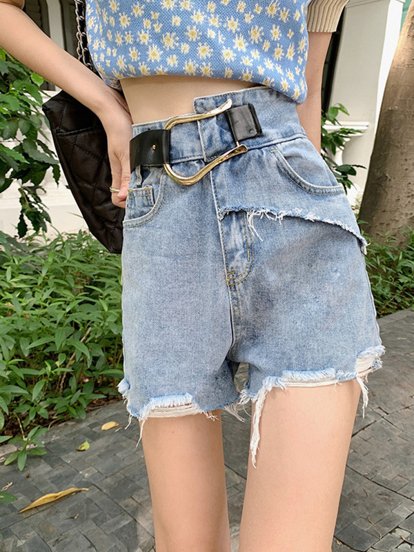 Feynzz 2022 Irregular Design Sense 5XL kratke hlače od poderanog trapera visokog struka Ženske ljetne nove debele MM Was Thin hlače A-kroja širokih nogavica