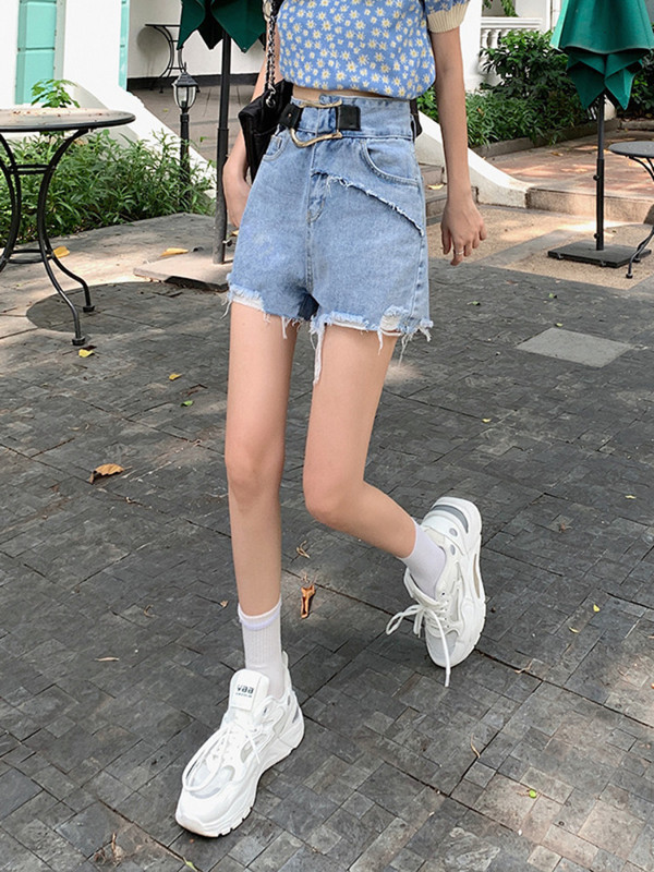 Feynzz 2022 Irregular Design Sense 5XL kratke hlače od poderanog trapera visokog struka Ženske ljetne nove debele MM Was Thin hlače A-kroja širokih nogavica