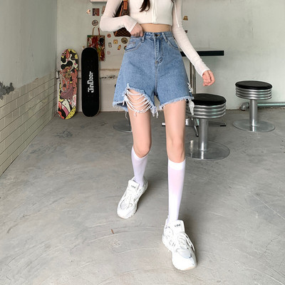 Feynzz 2022 Summer σχισμένο τζιν σορτς Γυναικεία Κορεάτικη έκδοση Chic Fat MM ήταν λεπτό Φαρδύ πόδι ψηλόμεσο σε γραμμή Α Hot Pants Tide