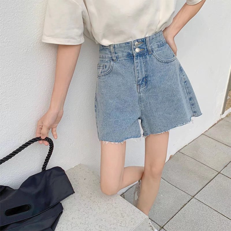 Feynzz Casual μπλε τζιν σορτς Γυναικεία σέξι ψηλόμεσα κουμπιά τσέπες λεπτή εφαρμογή σορτς 2021 Καλοκαίρι παραλία Streetwear Τζιν σορτς