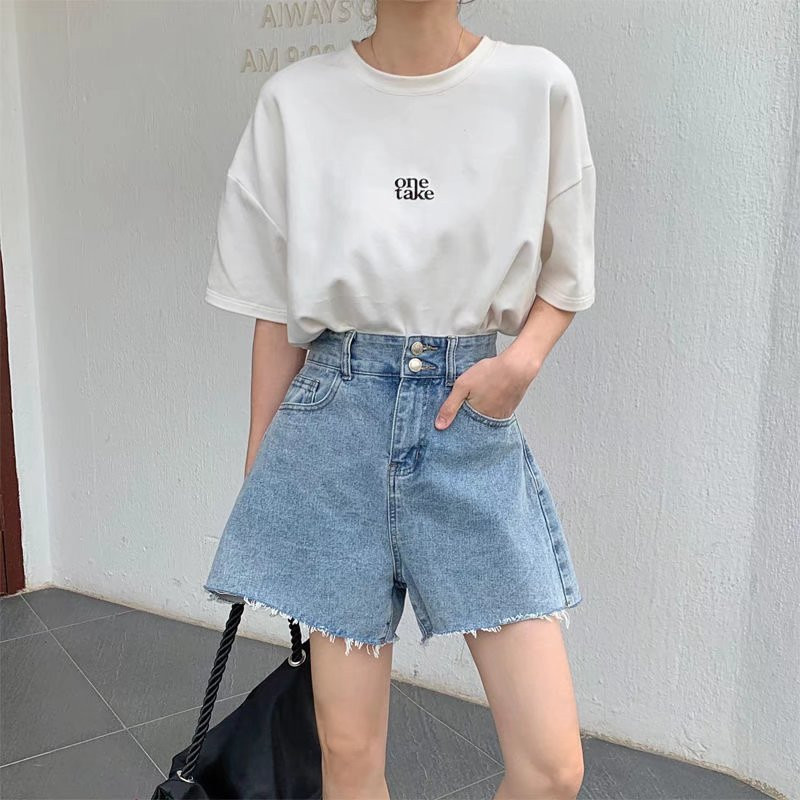 Feynzz Casual μπλε τζιν σορτς Γυναικεία σέξι ψηλόμεσα κουμπιά τσέπες λεπτή εφαρμογή σορτς 2021 Καλοκαίρι παραλία Streetwear Τζιν σορτς