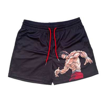 Pantaloni scurți anime japonezi Baki Haman imprimeu Bărbați Streetwear Pantaloni scurti de plajă Casual bărbați largi cu talie elastică Pantaloni scurți negri Plus Size