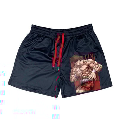 Japanske anime kratke hlače s printom Baki Haman Muška ulična odjeća Kratke hlače za plažu Ležerne široke muške crne kratke hlače s elastičnim strukom velike veličine