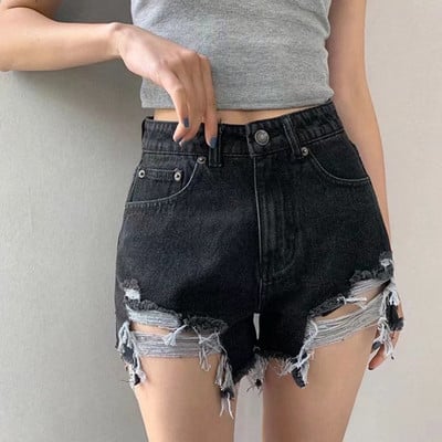 Feynzz Alkalmi kék farmer rövidnadrág női szexi magas derekú gombok zsebek vékony szabású rövidnadrágok 2021 nyári strand utcai viselet farmer rövidnadrág