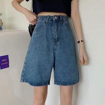 Feynzz Fashion New Summer Women High Waist Button Wigh Jeans Shorts Ежедневни женски широки сини дънкови шорти