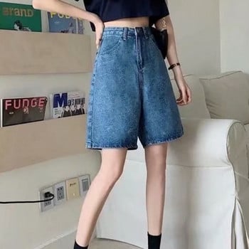 Feynzz Fashion New Summer Women High Waist Button Wigh Jeans Shorts Ежедневни женски широки сини дънкови шорти