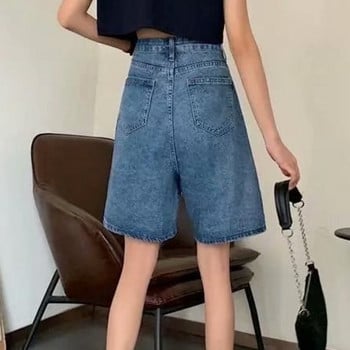 Feynzz Fashion New Summer Women High Waist Button Wigh Jeans Shorts Ежедневни женски широки сини дънкови шорти