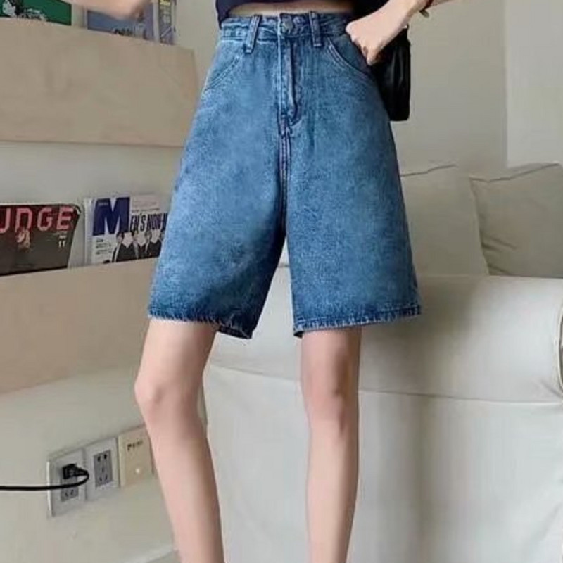 Feynzz modne nove ljetne ženske kratke traper hlače s dugmadima visokog struka Ležerne ženske široke plave traper kratke hlače