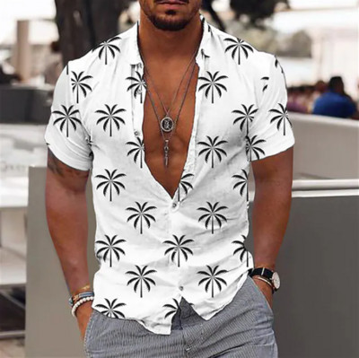 2023 pamut nyári ingek férfi hawaii ing Alkalmi divat utcai rövid ujjú Coconut Tree Beach Vacation Party férfi ing