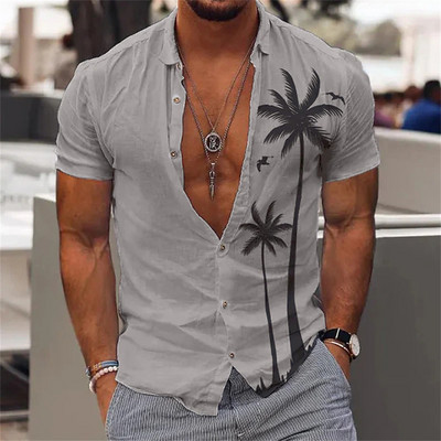 2023 pamut nyári ingek férfi hawaii ing Alkalmi divat utcai rövid ujjú Coconut Tree Beach Vacation Party férfi ing