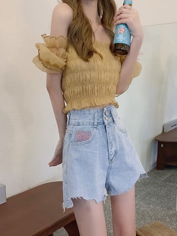 Feynzz 2022 Summer New Women Clothing Fat Sister Hong Kong Style Trend Универсални къси панталони с висока талия Thin Hot Drill Denim Shorts Women