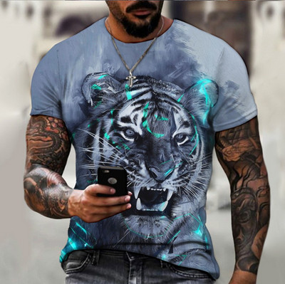 Fashion Fierce Tiger Animal 3D printed ανδρικά μπλουζάκια καλοκαιρινά με στρογγυλή λαιμόκοψη μεγάλου μεγέθους κοντομάνικο μπλουζάκια μπλουζάκια μπλουζάκια μπλουζάκια 6XL