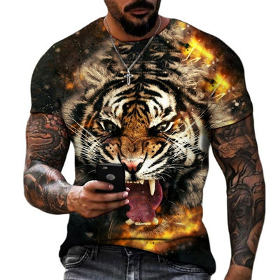 Divat Fierce Tiger Animal 3D nyomtatott férfi pólók nyári kerek nyakú nagy méretű rövid ujjú nagyméretű pólók felsők pólók 6XL