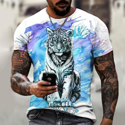 Fashion Fierce Tiger Animal 3D printed ανδρικά μπλουζάκια καλοκαιρινά με στρογγυλή λαιμόκοψη μεγάλου μεγέθους κοντομάνικο μπλουζάκια μπλουζάκια μπλουζάκια μπλουζάκια 6XL