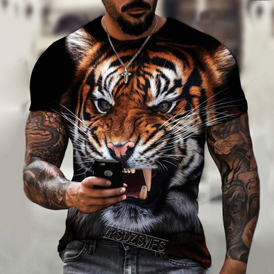 Fashion Fierce Tiger Animal 3D printed ανδρικά μπλουζάκια καλοκαιρινά με στρογγυλή λαιμόκοψη μεγάλου μεγέθους κοντομάνικο μπλουζάκια μπλουζάκια μπλουζάκια μπλουζάκια 6XL