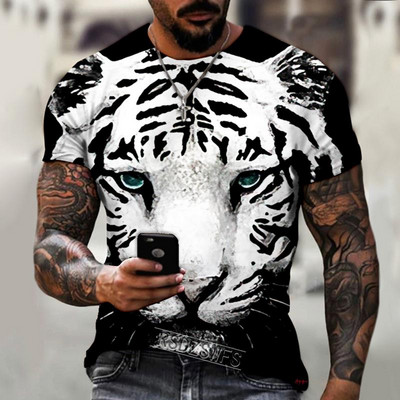 Fashion Fierce Tiger Animal 3D printed ανδρικά μπλουζάκια καλοκαιρινά με στρογγυλή λαιμόκοψη μεγάλου μεγέθους κοντομάνικο μπλουζάκια μπλουζάκια μπλουζάκια μπλουζάκια 6XL