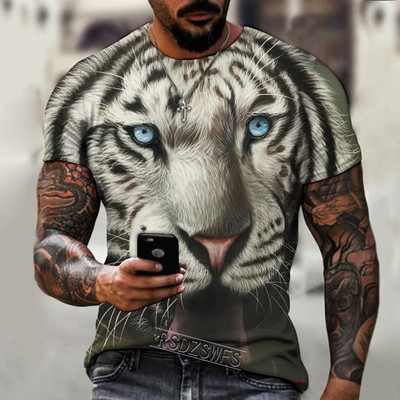 Fashion Fierce Tiger Animal 3D printed ανδρικά μπλουζάκια καλοκαιρινά με στρογγυλή λαιμόκοψη μεγάλου μεγέθους κοντομάνικο μπλουζάκια μπλουζάκια μπλουζάκια μπλουζάκια 6XL