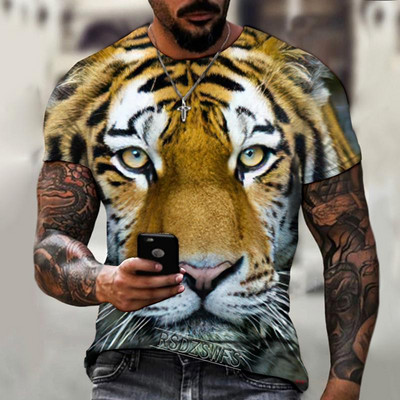 Fashion Fierce Tiger Animal 3D printed ανδρικά μπλουζάκια καλοκαιρινά με στρογγυλή λαιμόκοψη μεγάλου μεγέθους κοντομάνικο μπλουζάκια μπλουζάκια μπλουζάκια μπλουζάκια 6XL