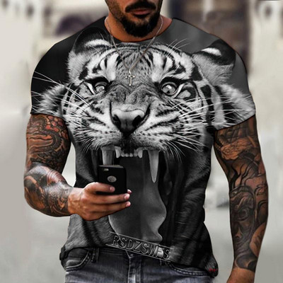 Fashion Fierce Tiger Animal 3D printed ανδρικά μπλουζάκια καλοκαιρινά με στρογγυλή λαιμόκοψη μεγάλου μεγέθους κοντομάνικο μπλουζάκια μπλουζάκια μπλουζάκια μπλουζάκια 6XL